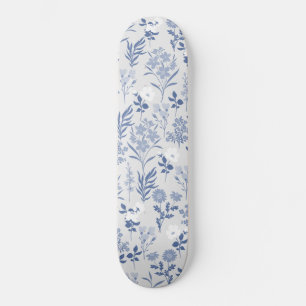 Blaue Blumen Botanische Malerei Skateboard