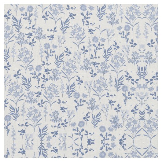 Blaue Blumen Botanische Malerei Stoff (Nahaufnahme)