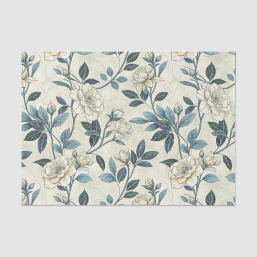 Blaue Blumen Botanische Muster (6) Seidenpapier (Vorderseite)