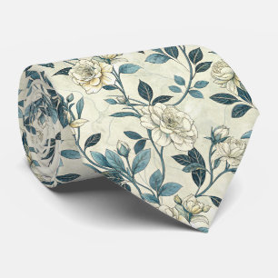 Blaue Blumen Botanische Vintage-Muster (6) Krawatte