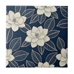 Blaue Blumen Botanisches Muster Vintage (5) Fliese