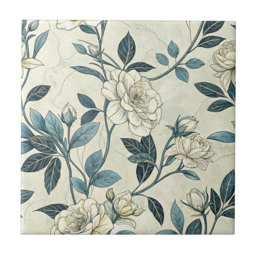Blaue Blumen Botanisches Muster Vintage (6) Fliese (Vorderseite)