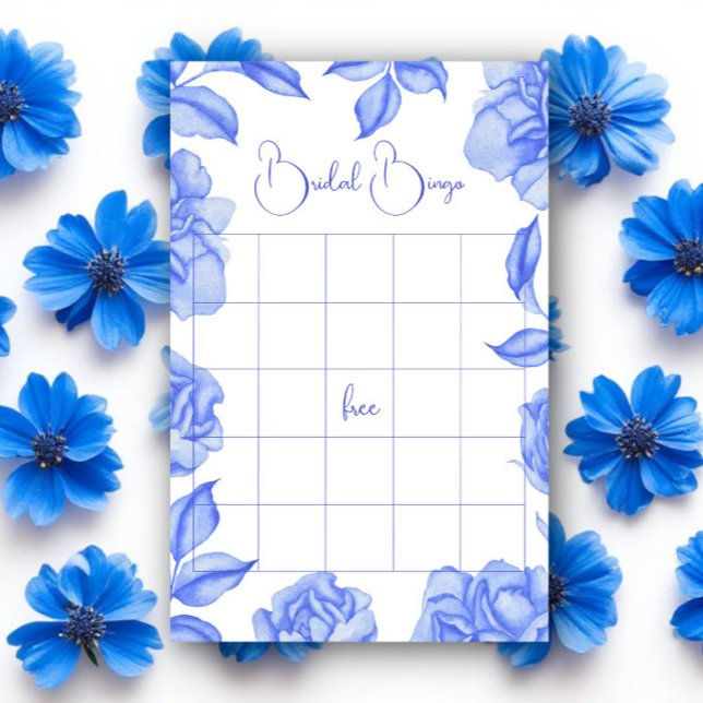 Blaue Blumen Brautparty-Bingo-Spiel (Von Creator hochgeladen)