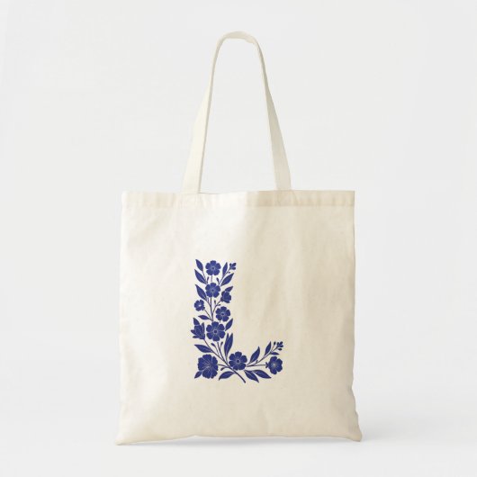 Blaue Blumen-Buchstabe L Monogramm-Kunst-Tasche Tragetasche (Vorne)
