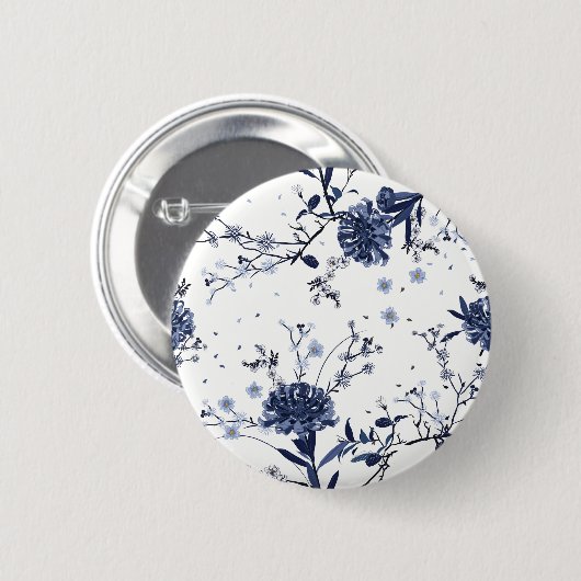 Blaue Blumen Button (Vorne & Hinten)