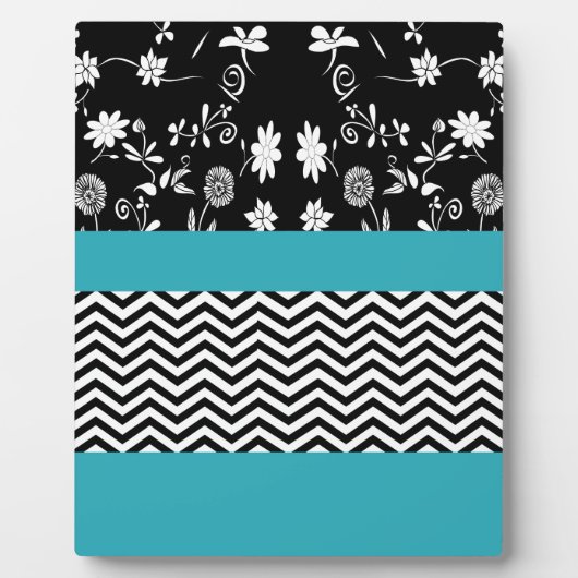 blaue Blumen-Chevron Fotoplatte (Vorderseite)