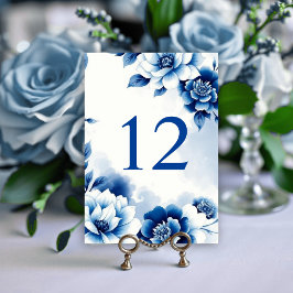 Blaue Blumen Chinoiserie Aquarell Hochzeit Tischnummer
