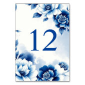 Blaue Blumen Chinoiserie Aquarell Hochzeit Tischnummer (Rückseite)