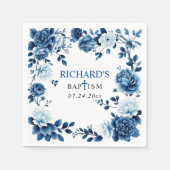 Blaue Blumen Chinoiserie Blumenjungen Taufe Serviette (Vorderseite)