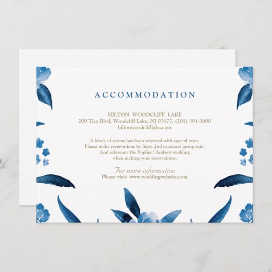 Blaue Blumen Chinoiserie Hochzeitsunterkunft Begleitkarte (Vorne/Hinten)