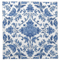 Blaue Blumen-Chinoiserie Weiße Wasserfarbe