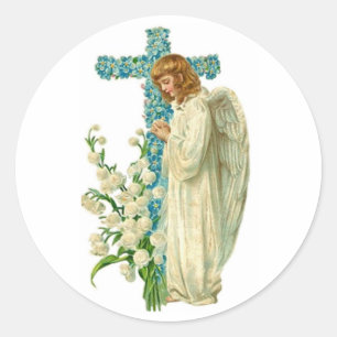 Blaue Blumen Christian Kreuz Runder Aufkleber