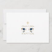 Blaue Blumen Cross Boys Twins Foto Taufe Einladung (Rückseite)