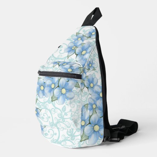 Blaue Blumen Crossbody Bag (Rechte Ecke)