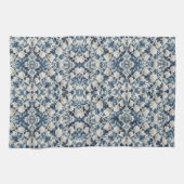 Blaue Blumen-Damaskus-Musterdecke Geschirrtuch (Horizontal)