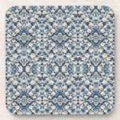 Blaue Blumen-Damaskus-Musterdecke Getränkeuntersetzer (Vorderseite)