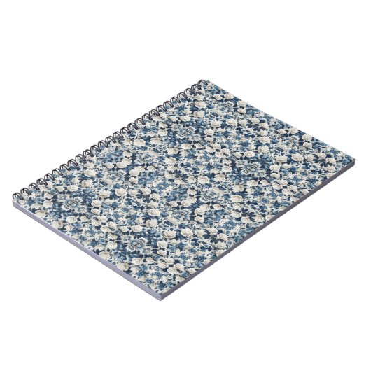 Blaue Blumen-Damaskus-Musterdecke Notizblock (Linke Seite)