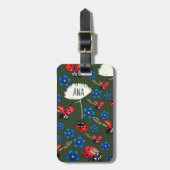 Blaue Blumen der Marienkäfer personalisierte Gepäckanhänger (Vorderseite vertikal)