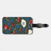 Blaue Blumen der Marienkäfer personalisierte Gepäckanhänger (Rückseite horizontal)