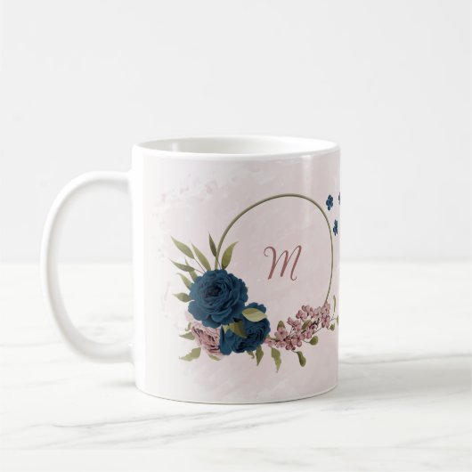 Blaue Blumen der rosa Marine Kaffeetasse (Links)