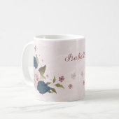 Blaue Blumen der rosa Marine Kaffeetasse (Vorderseite Links)