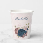 Blaue Blumen der rosa Marine Pappbecher (Rückseite)