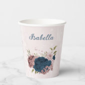 Blaue Blumen der rosa Marine Pappbecher (Vorderseite)