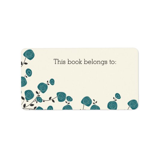 Blaue Blumen "Dieses Buch gehört zu" Labels Adressaufkleber (Vorne)