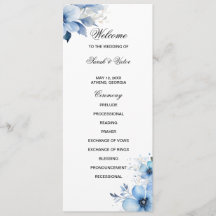 Blaue Blumen-Doppelseiten-Programmkarte