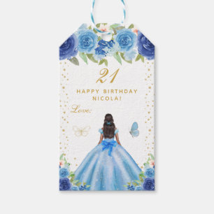Blaue Blumen Dunkle Haut Mädchen Alles Gute zum Ge Geschenkanhänger