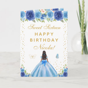 Blaue Blumen Dunkle Haut Mädchen Sweet Sixteen Karte