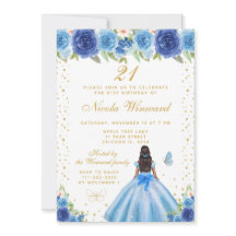 Blaue Blumen Dunkle Haut Prinzessin Geburtstagsfei