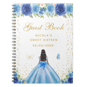 Blaue Blumen Dunkle Haut Prinzessin Sweet Sixteen Notizblock