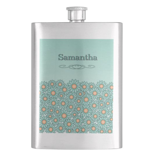Blaue Blumen Edelstahlflasche Flachmann (Vorderseite)