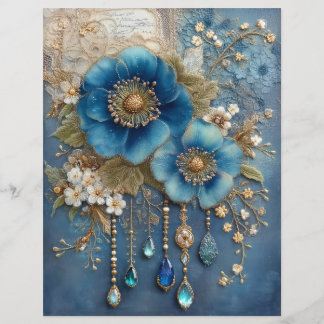 Blaue Blumen Edelsteine Junk Journal Scrapbook Pap