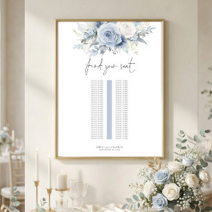 Blaue Blumen Einzeltisch Hochzeits-Sitzplan Poster