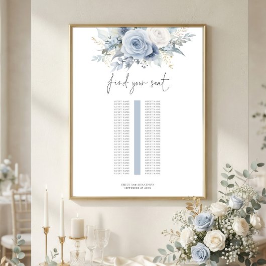 Blaue Blumen Einzeltisch Hochzeits-Sitzplan Poster