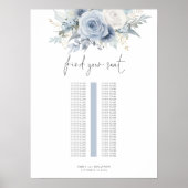 Blaue Blumen Einzeltisch Hochzeits-Sitzplan Poster (Vorne)