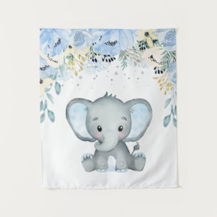 Blaue Blumen Elefant Kinderzimmer Baby Junge Wandt Wandteppich