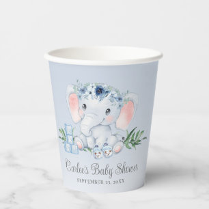 Blaue Blumen-Elefanten-Baby-Party für einen Jungen Pappbecher