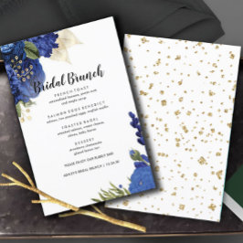 Blaue Blumen Elegantes Bridal Brunch Menü Menükarte