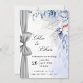 Blaue Blumen Eleganz Hochzeit Einladung (Vorderseite)