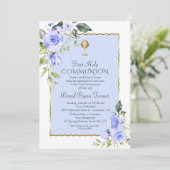 Blaue Blumen Erste Heilige Kommune Einladung (Stehend Vorderseite)