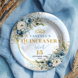 Blaue Blumen Eukalyptus Gold Benutzerdefinierte Qu Pappteller