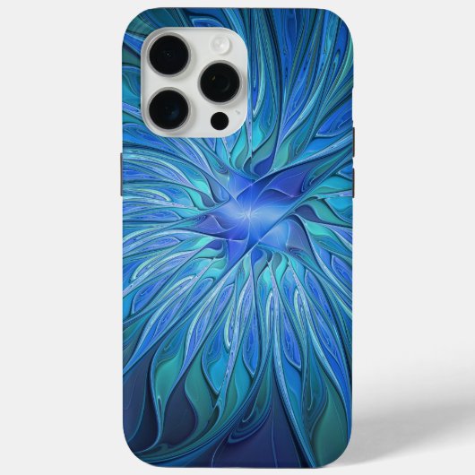 Blaue Blumen-Fantasie-Muster, abstrakte Fraktal-Ku Case-Mate iPhone Hülle (Rückseite)