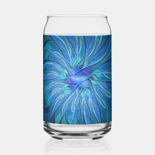 Blaue Blumen-Fantasie-Muster, abstrakte Fraktal-Ku Dosenglas