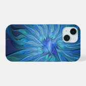 Blaue Blumen-Fantasie-Muster, abstrakte Fraktal-Ku iPhone 15 Hülle (Rückseite (Horizontal))