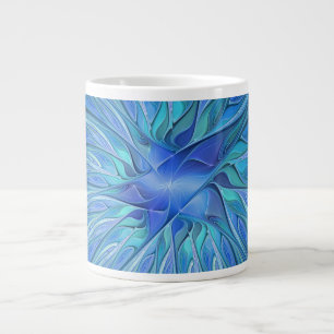 Blaue Blumen-Fantasie-Muster, abstrakte Fraktal-Ku Jumbo-Tasse