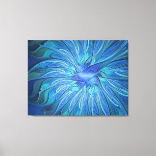 Blaue Blumen-Fantasie-Muster, abstrakte Fraktal-Ku Leinwanddruck