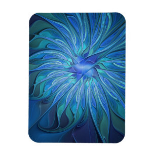 Blaue Blumen-Fantasie-Muster, abstrakte Fraktal-Ku Magnet